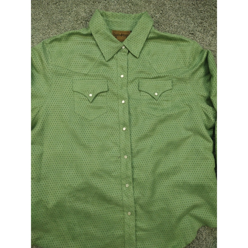 Saddle Ridge VTG 90s Look Women's Western Cowboy Green Pearl Snap Shirt - Picture 4 of 14